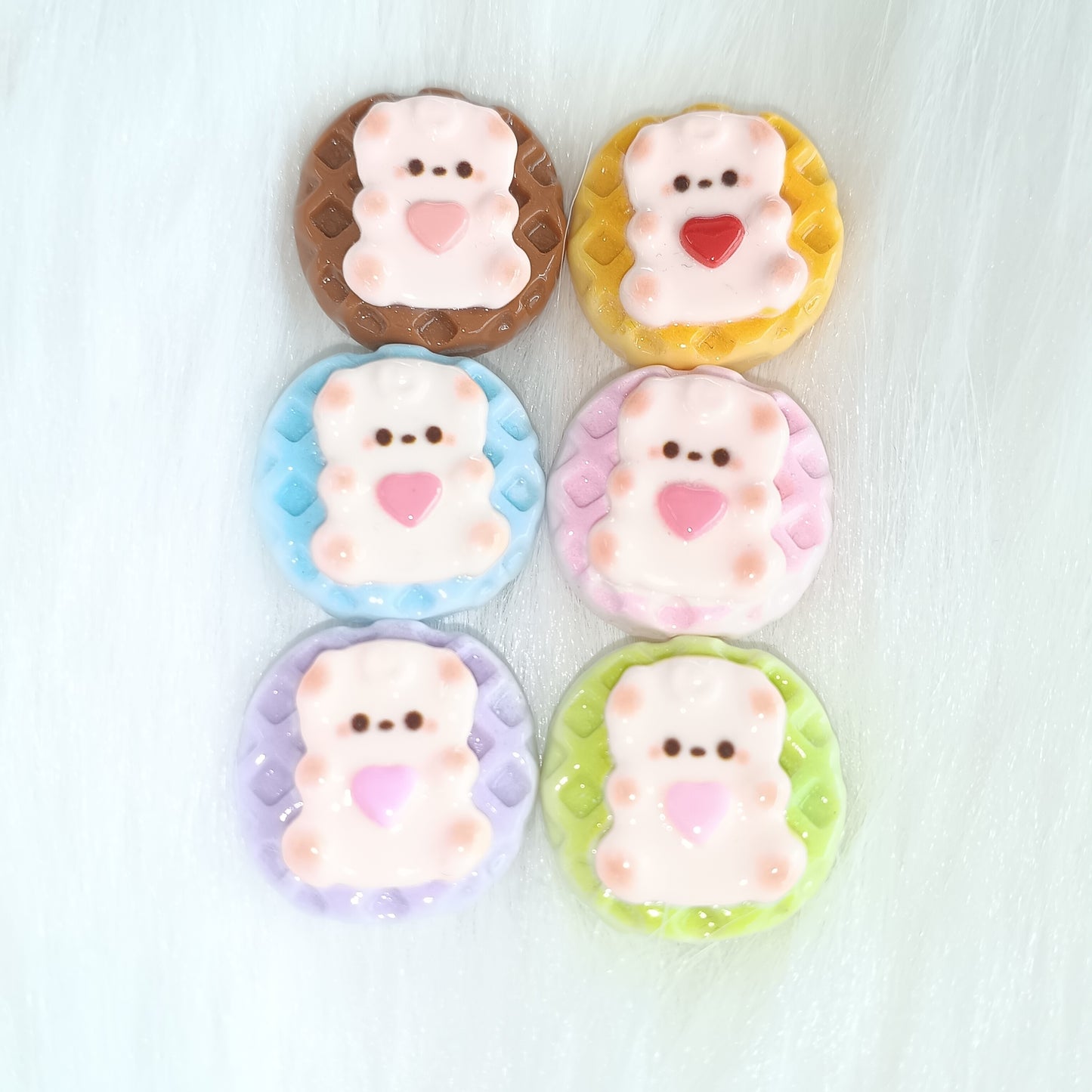 Bright cartoon bear waffles π§ Food Play diy accessories Cream Handmade Hairpin Mobile phone decorative Resin accessories $5 50