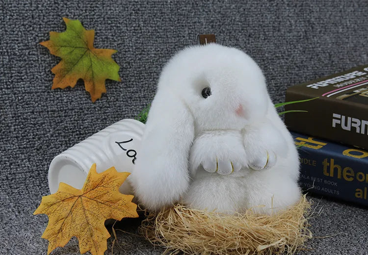 Cute Plush Bunny Keychain Women Fur Pom Pom Angel Rabbit Key Ring Hare Plush Dolls Toy Girls Bag Car Key Pendant Kids Xmas Gift