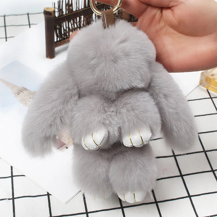 Cute Plush Bunny Keychain Women Fur Pom Pom Angel Rabbit Key Ring Hare Plush Dolls Toy Girls Bag Car Key Pendant Kids Xmas Gift