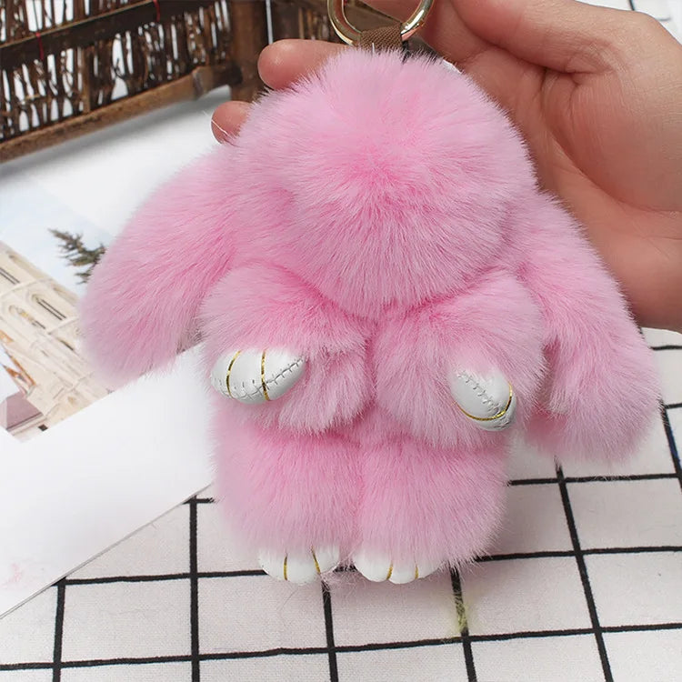Cute Plush Bunny Keychain Women Fur Pom Pom Angel Rabbit Key Ring Hare Plush Dolls Toy Girls Bag Car Key Pendant Kids Xmas Gift