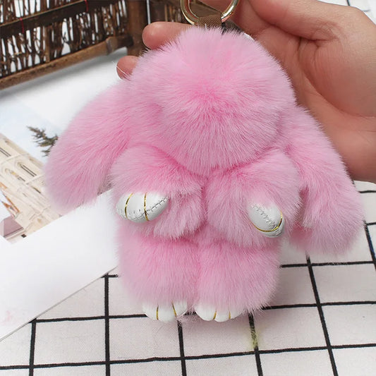 Cute Plush Bunny Keychain Women Fur Pom Pom Angel Rabbit Key Ring Hare Plush Dolls Toy Girls Bag Car Key Pendant Kids Xmas Gift