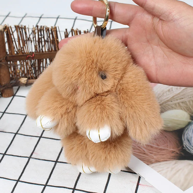 Cute Plush Bunny Keychain Women Fur Pom Pom Angel Rabbit Key Ring Hare Plush Dolls Toy Girls Bag Car Key Pendant Kids Xmas Gift
