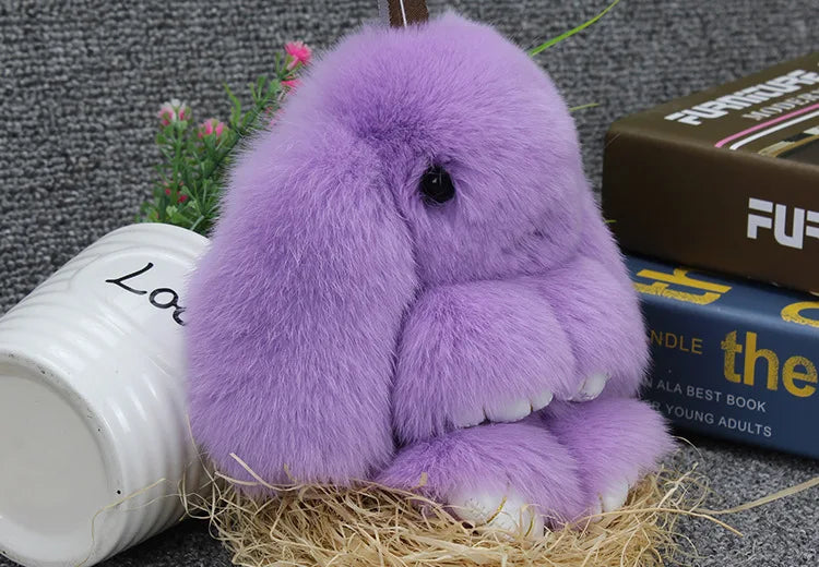 Cute Plush Bunny Keychain Women Fur Pom Pom Angel Rabbit Key Ring Hare Plush Dolls Toy Girls Bag Car Key Pendant Kids Xmas Gift