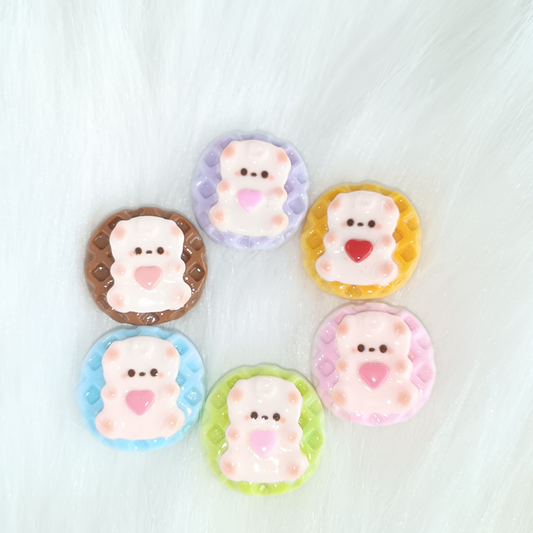 Bright cartoon bear waffles 🧇 Food Play diy accessories Cream Handmade Hairpin Mobile phone decorative Resin accessories $5 50